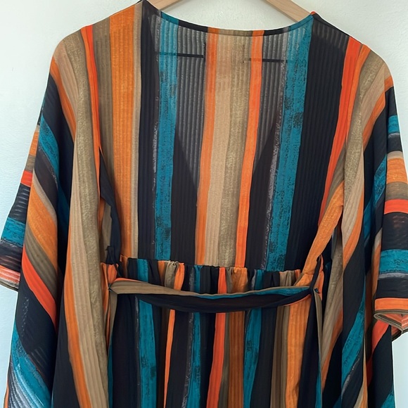 L'Atiste | Multicolor Stripe Plunge V-Neck Flutter Bell Sleeve Mini Dress Small - Picture 9 of 11